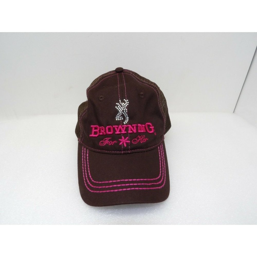 Browning Buckmark For Her Brown Pink with Rhinestone Logo Mesh Strapback Hat Cap